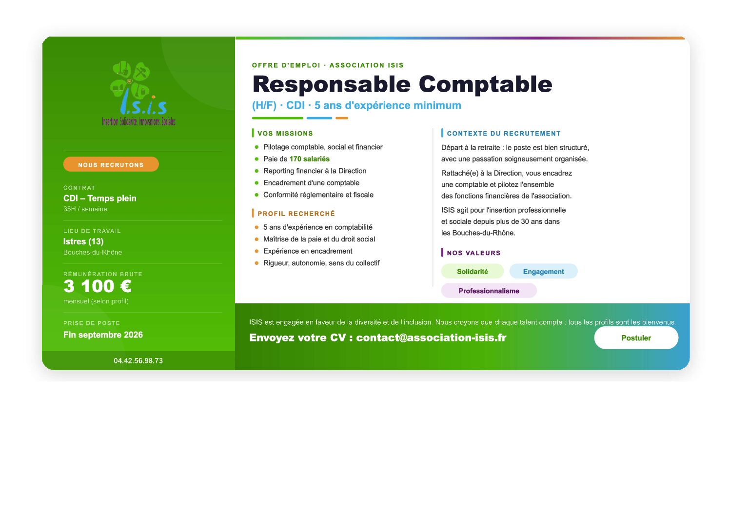 OFFRE D’EMPLOI : RESPONSABLE COMPTABLE (H/F) – CDI 35 HEURES